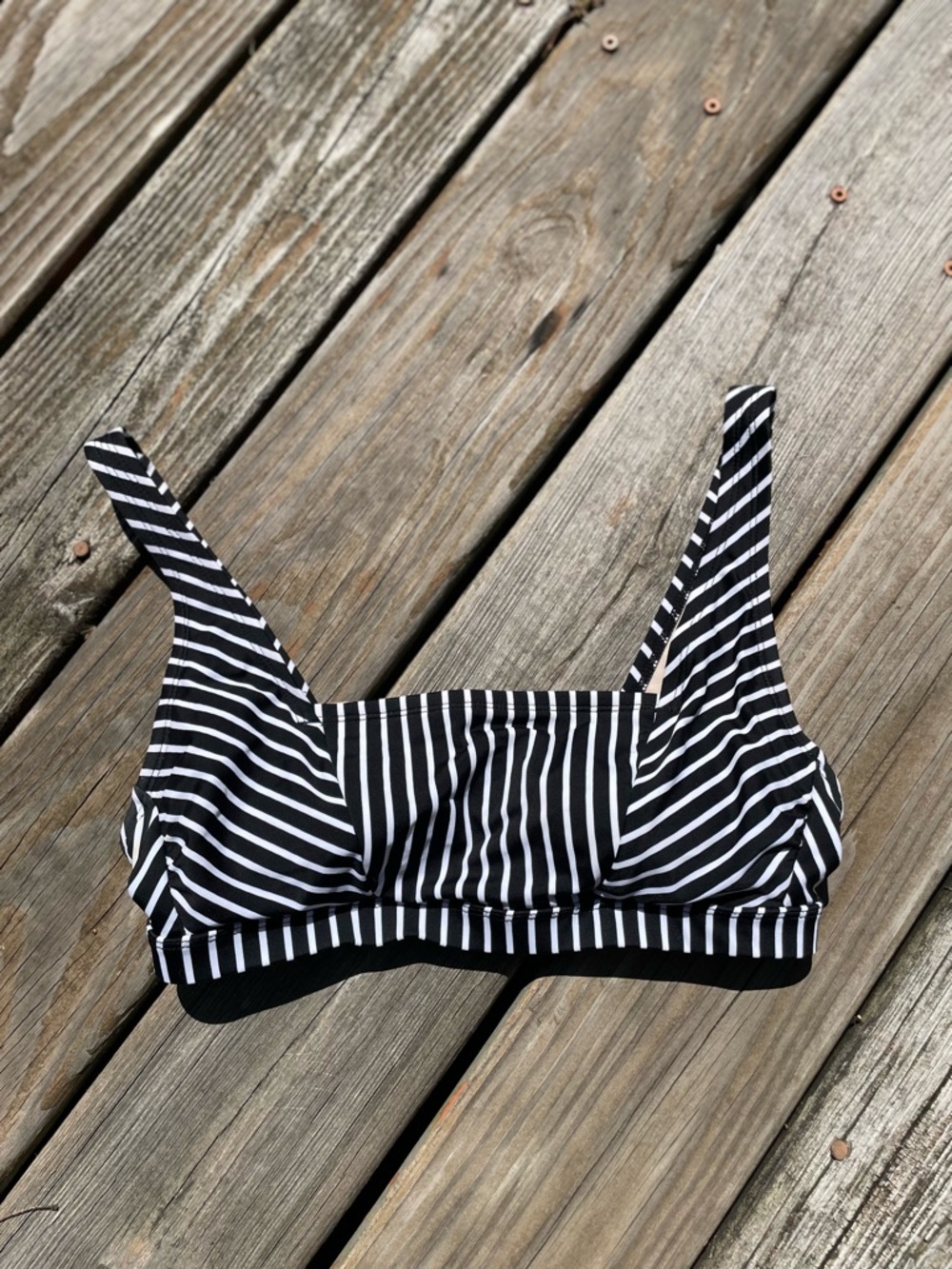 Kona Sol Black and White Striped Swim Top